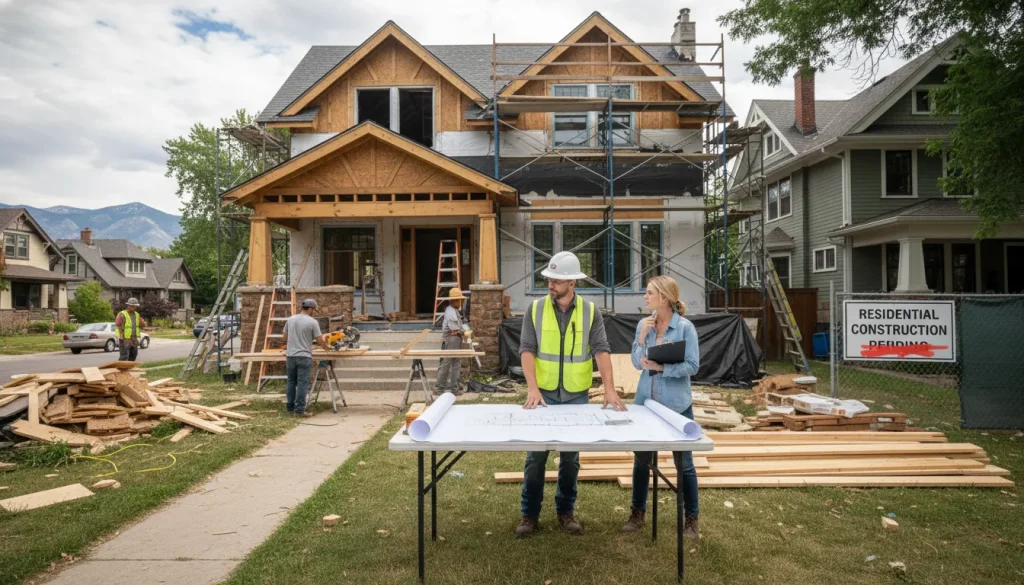 Contractor reviewing Denver home renovation permit plans