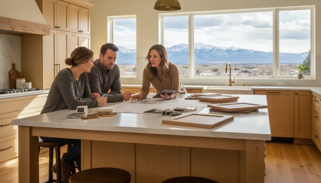 Homeowners discussing a design build Denver renovation plan