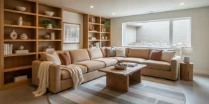 Bright finished basement in a Broomfield home with a comfortable family seating area and natural light