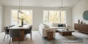 A renovated Aurora home interior with an open living area and warm natural light